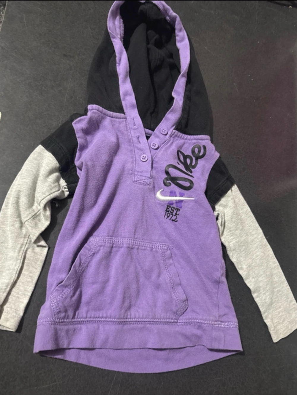 Nike Purple, Black & Gray Layered-Look Kids Hoodie